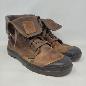Palladium Baggy Boots Mens 13 Brown Leather Combat Ankle Fold Over Lace Up
